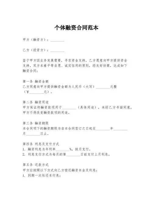 个体融资合同范本