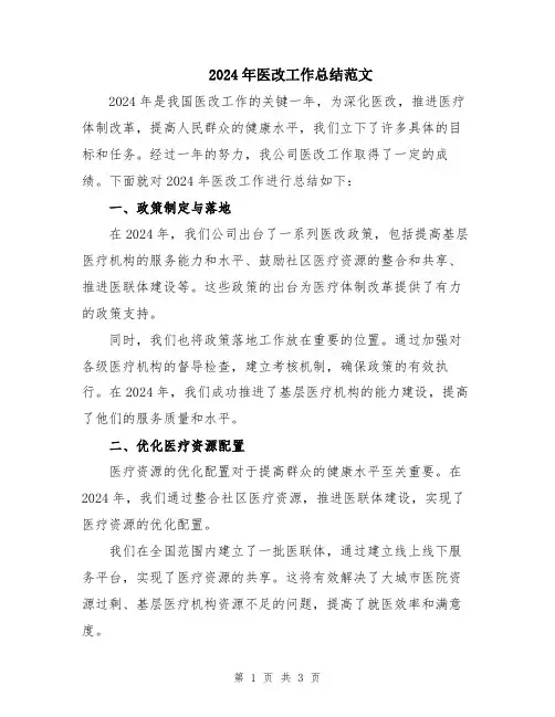 2024年医改工作总结范文