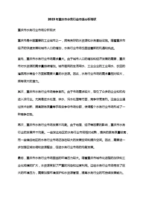 2023年重庆市水务行业市场分析现状