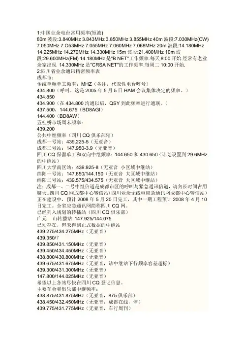 业余电台常用频率