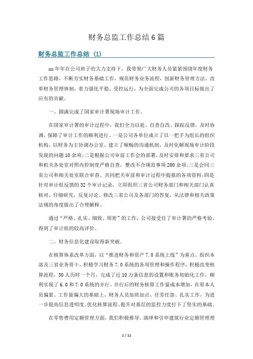 财务总监工作总结6篇
