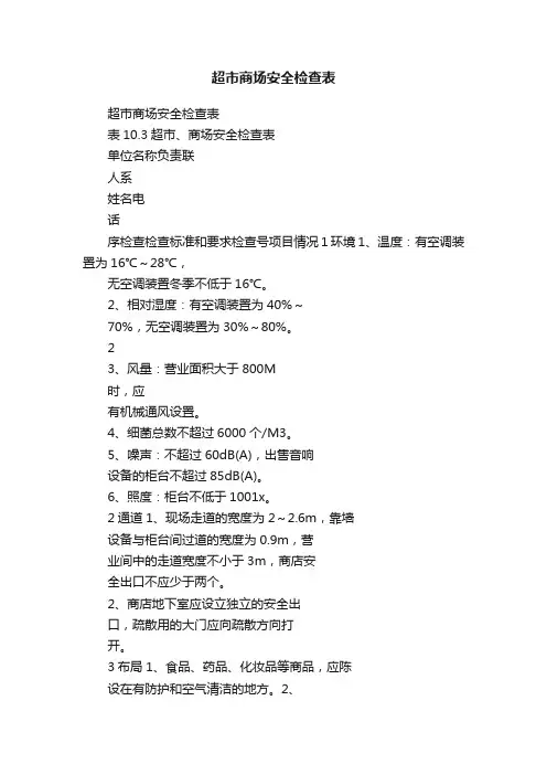 超市商场安全检查表