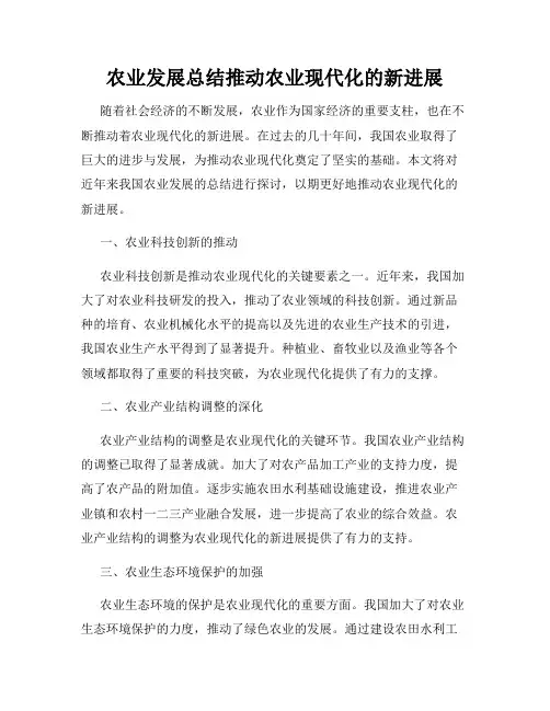 农业发展总结推动农业现代化的新进展