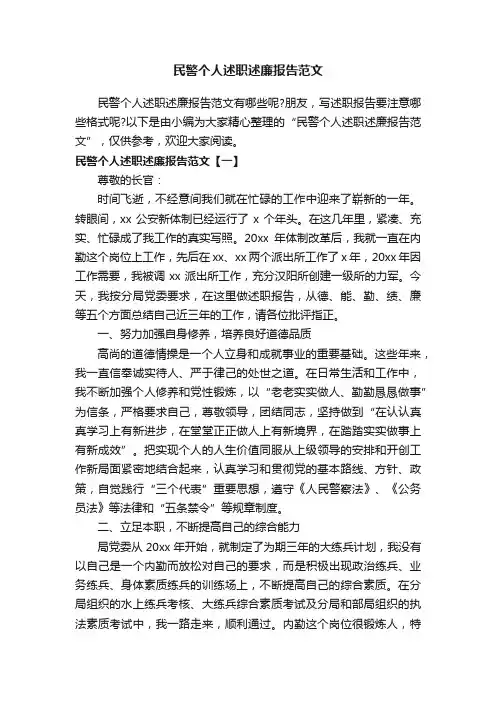民警个人述职述廉报告范文