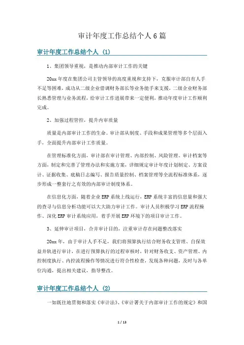 审计年度工作总结个人6篇