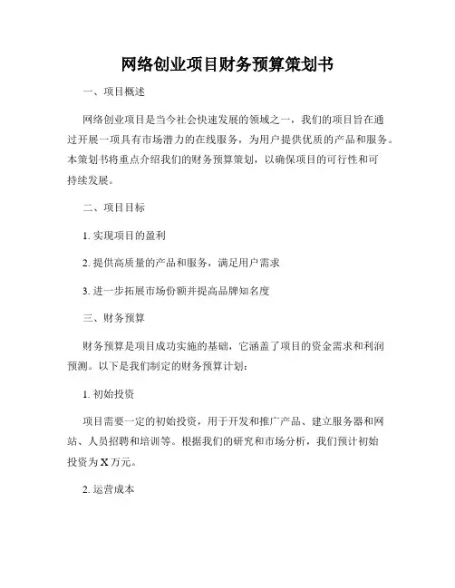 网络创业项目财务预算策划书