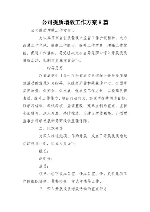 公司提质增效工作方案8篇