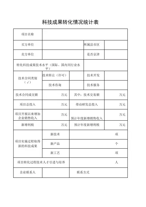 科技成果转化情况统计表