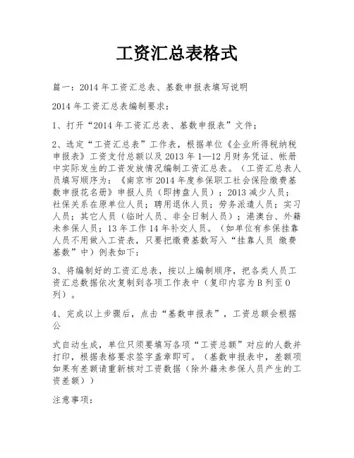 工资汇总表格式