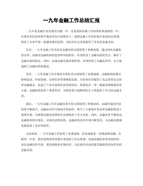 一九年金融工作总结汇报