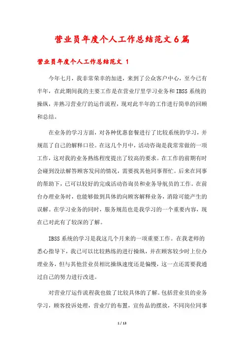 营业员年度个人工作总结范文6篇