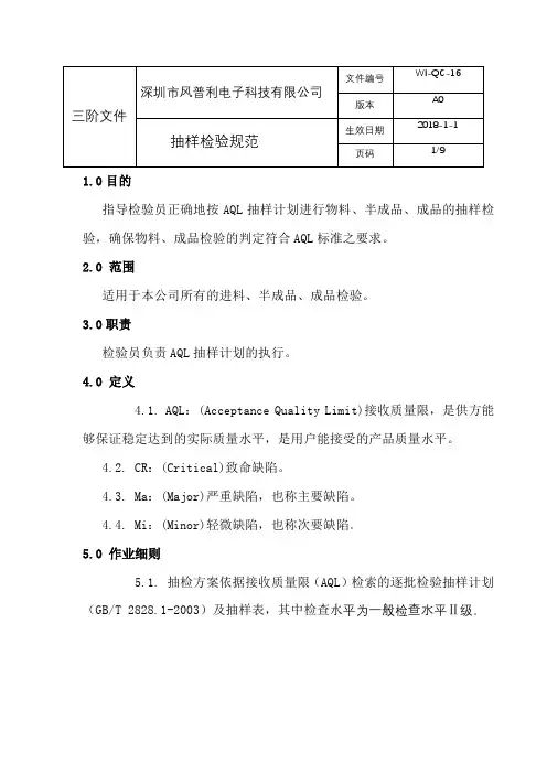 产品抽样检验规范
