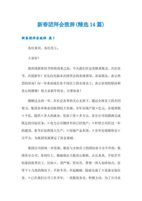 新春团拜会致辞(精选14篇)