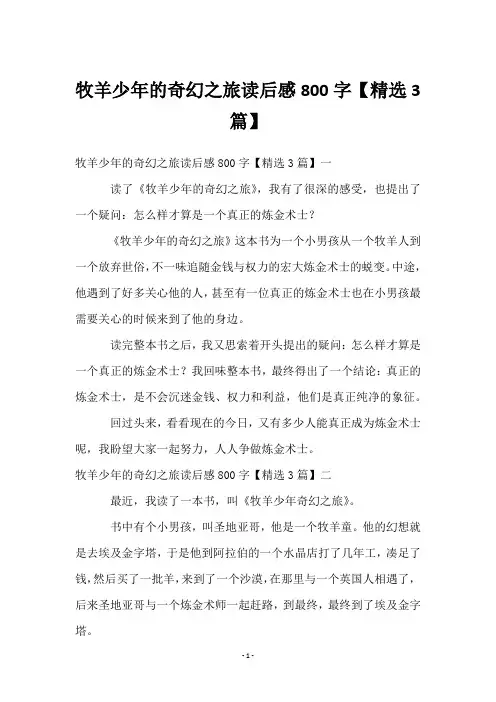 牧羊少年的奇幻之旅读后感800字【3篇】