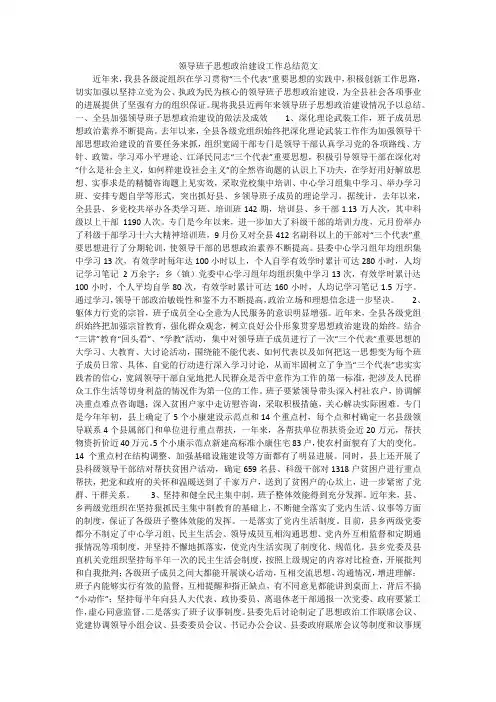 领导班子思想政治建设工作总结范文