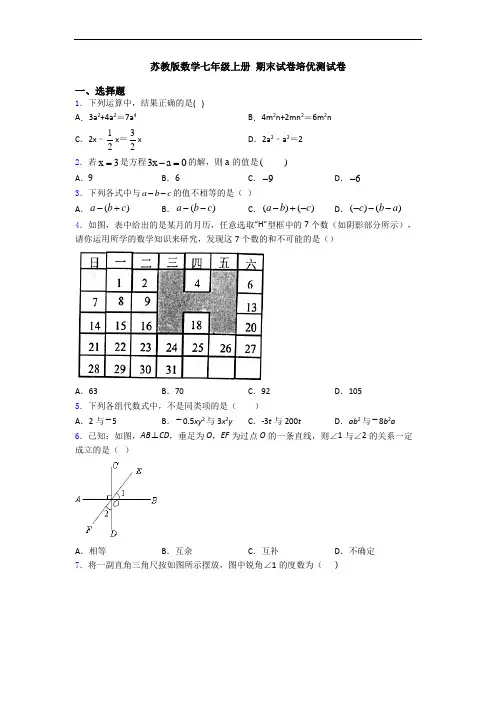 苏教版数学七年级上册 期末试卷培优测试卷