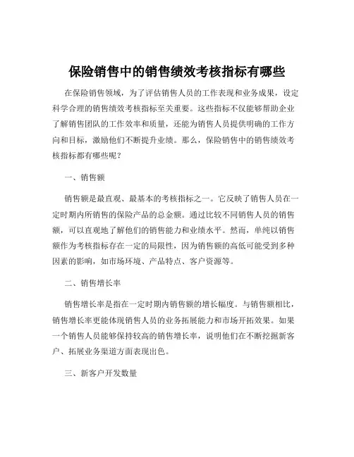 保险销售中的销售绩效考核指标有哪些