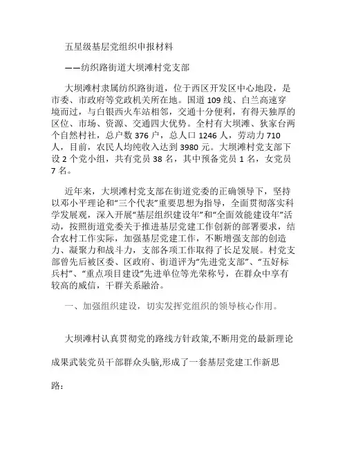 五星级基层党组织申报材料--大坝滩村党支部.