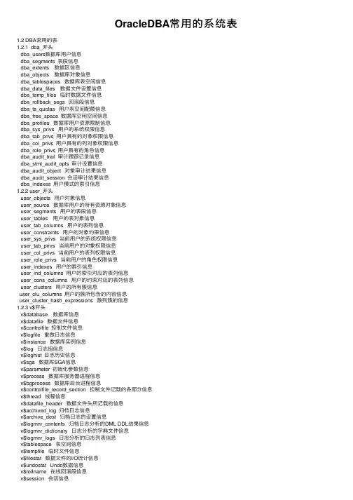 OracleDBA常用的系统表