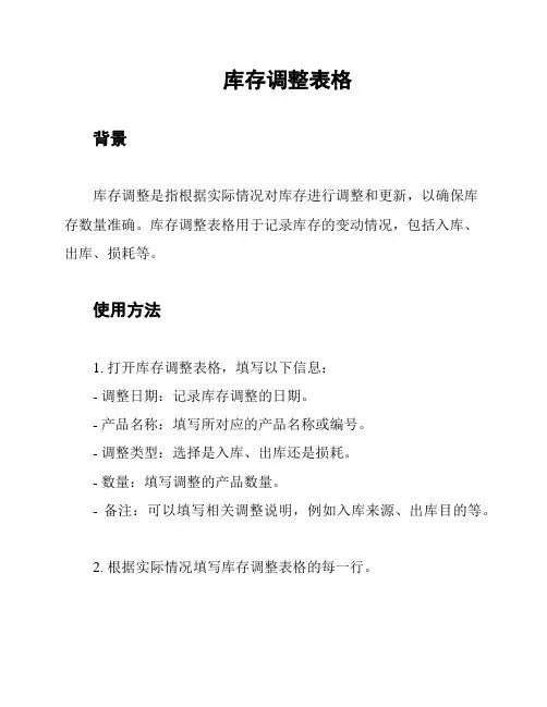 库存调整表格