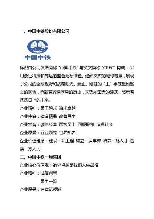 中国中铁及所属单位企业文化