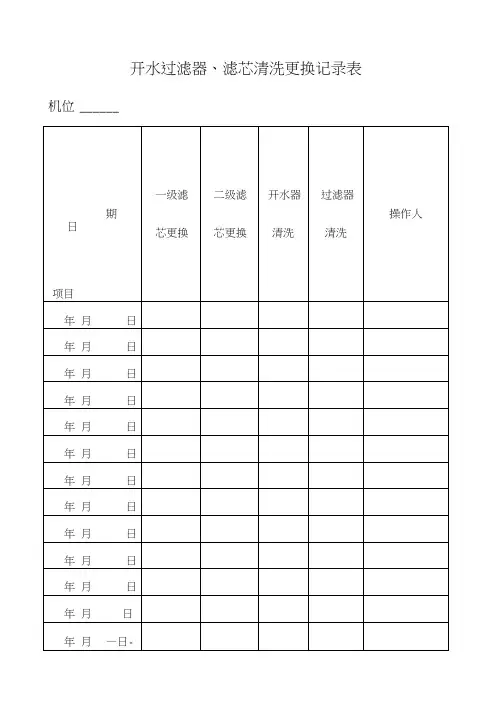 (完整版)开水过滤器、滤芯清洗更换记录表