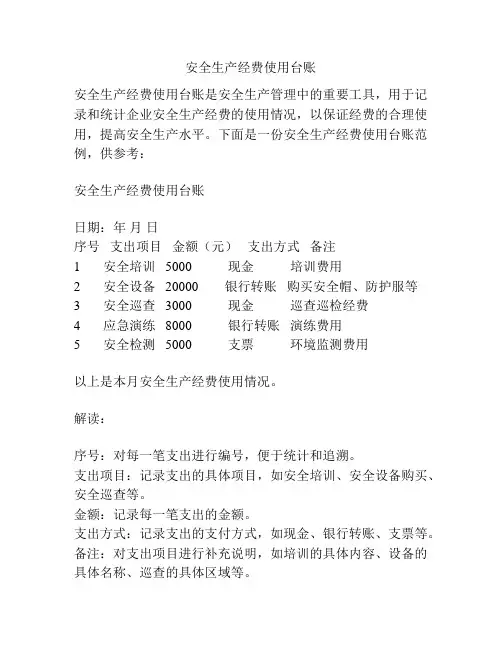 安全生产经费使用台账