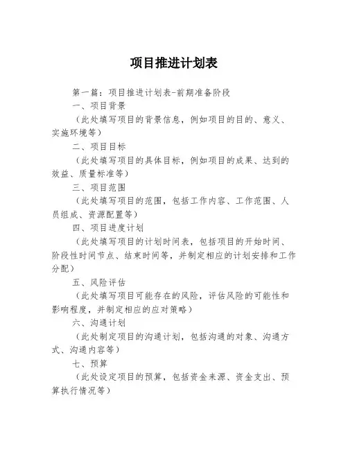 项目推进计划表