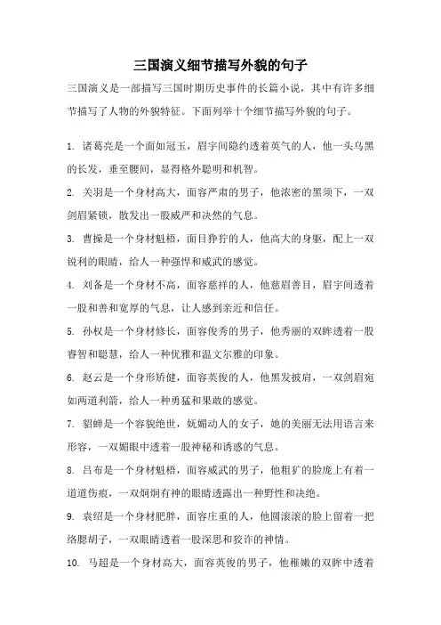 三国演义细节描写外貌的句子