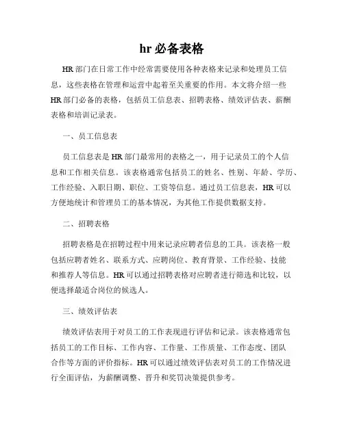 hr必备表格