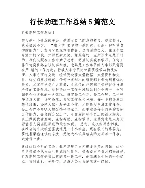行长助理工作总结5篇范文