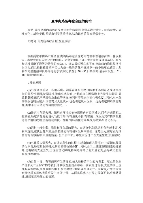 夏季肉鸡肠毒综合症的防治