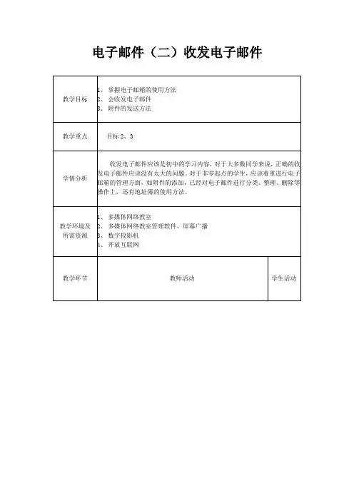 5.2电子邮件(2)收发电子邮件(浙教版 高一 信息技术 教案及教学反思)