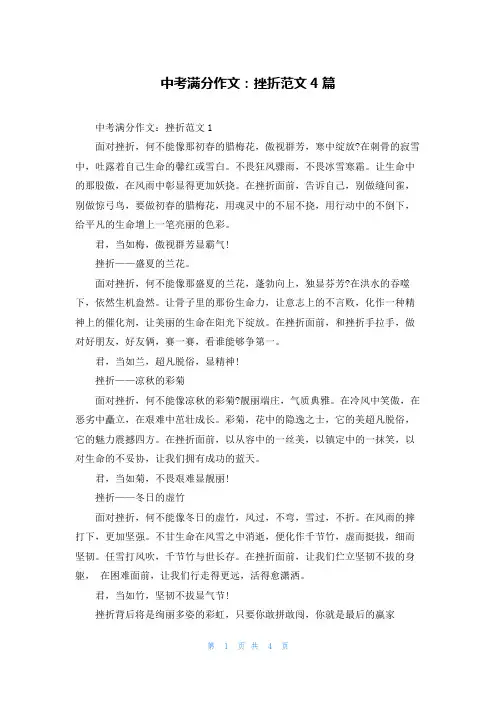 中考满分作文：挫折范文4篇