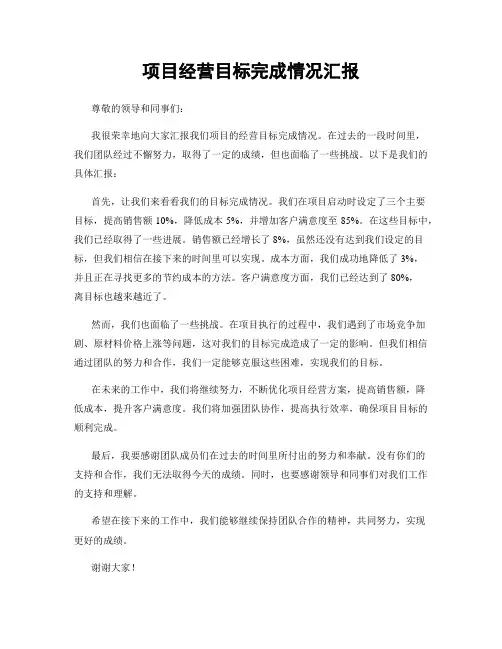 项目经营目标完成情况汇报