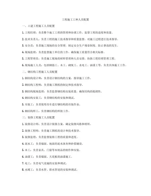 工程施工工种人员配置