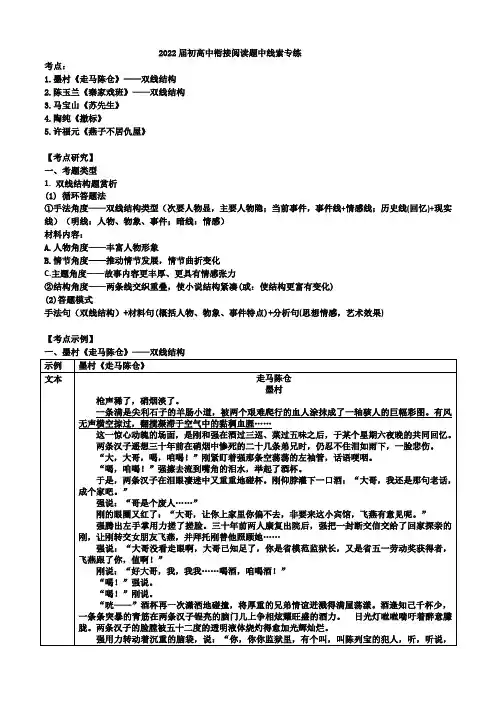 2022年初高中衔接语文阅读题中线索专练