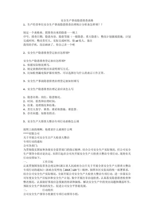 安全生产事故隐患排查表格安全生产