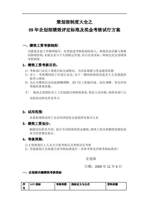 策划部制度大全之企划部考核管理(最新)