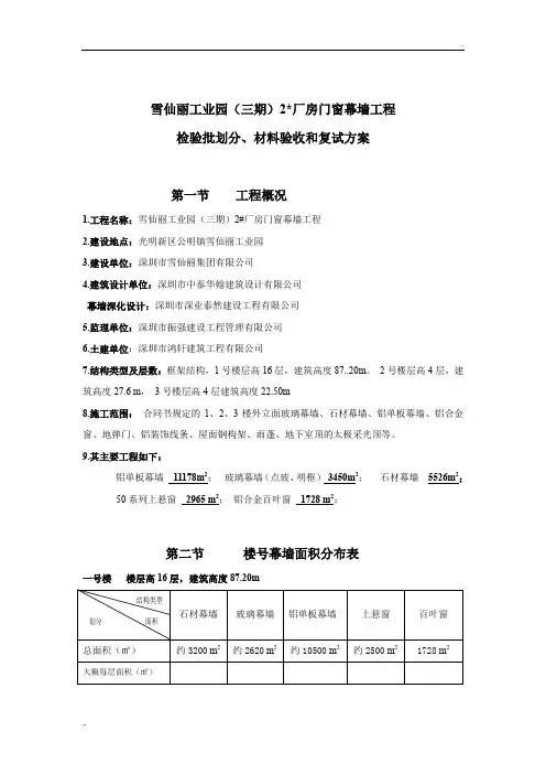 幕墙工程检验批划分材料验收和复试方案