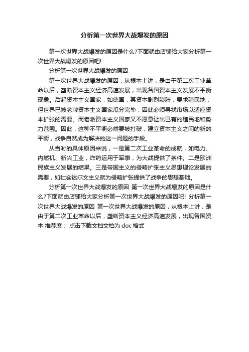 分析第一次世界大战爆发的原因