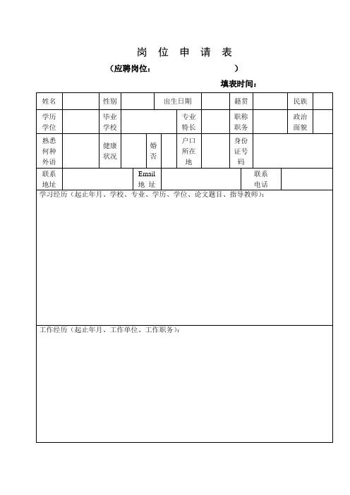 岗位竞聘申请表范表