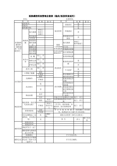 医院感控管理科室自查表