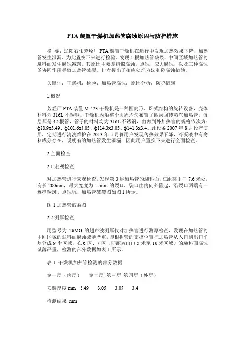PTA装置干燥机加热管腐蚀原因与防护措施
