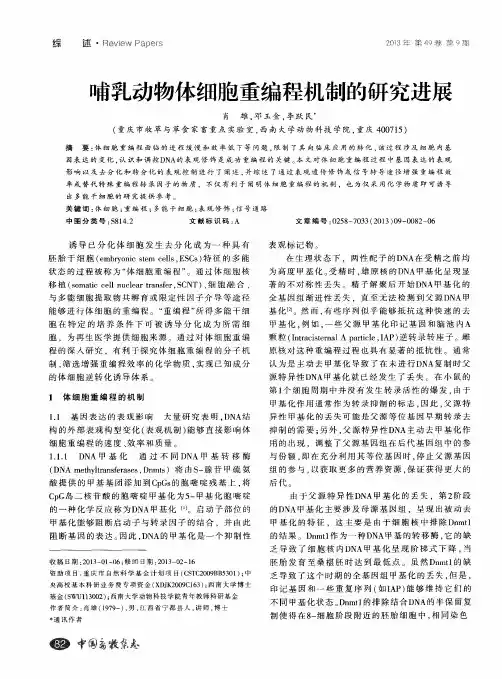 哺乳动物体细胞重编程机制的研究进展