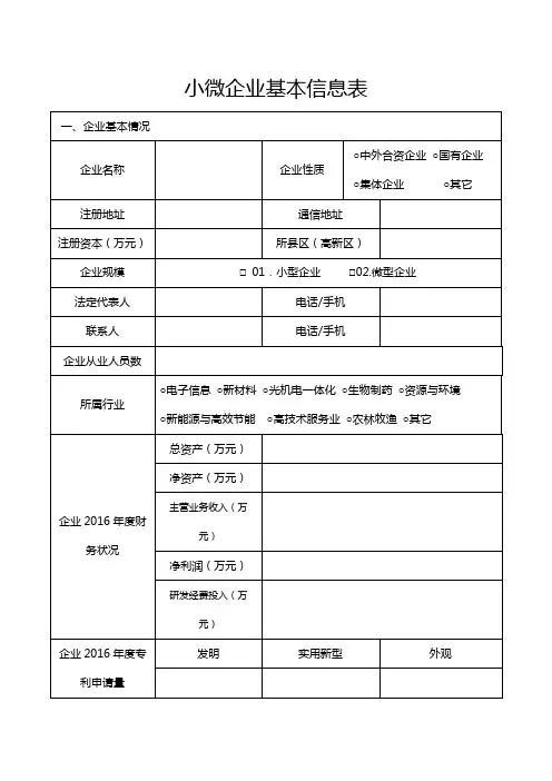 小微企业基本信息表【模板】