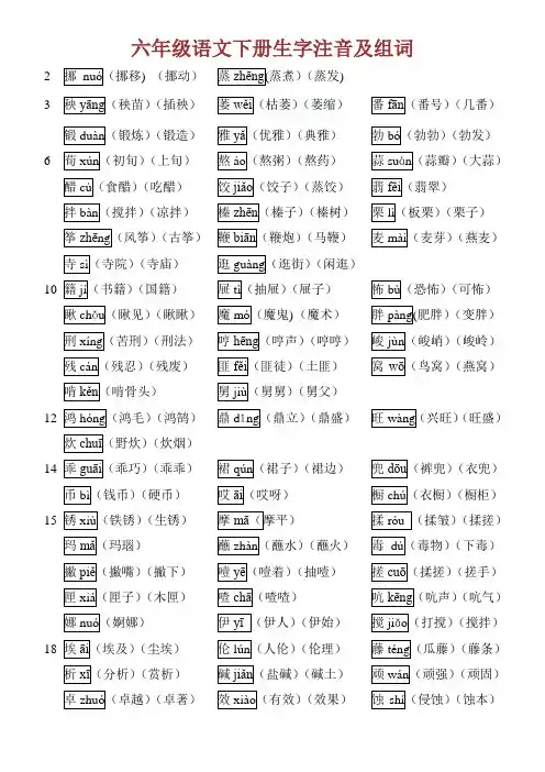 六年级语文下册生字注音及组词