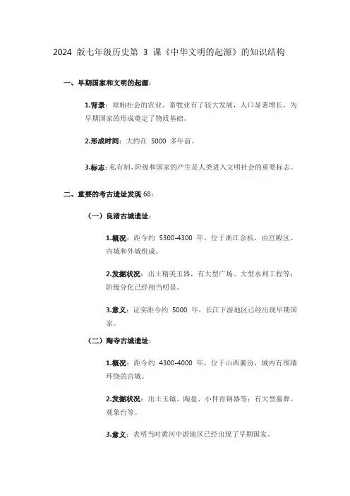 七年级历史第 3 课《中华文明的起源》的知识结构