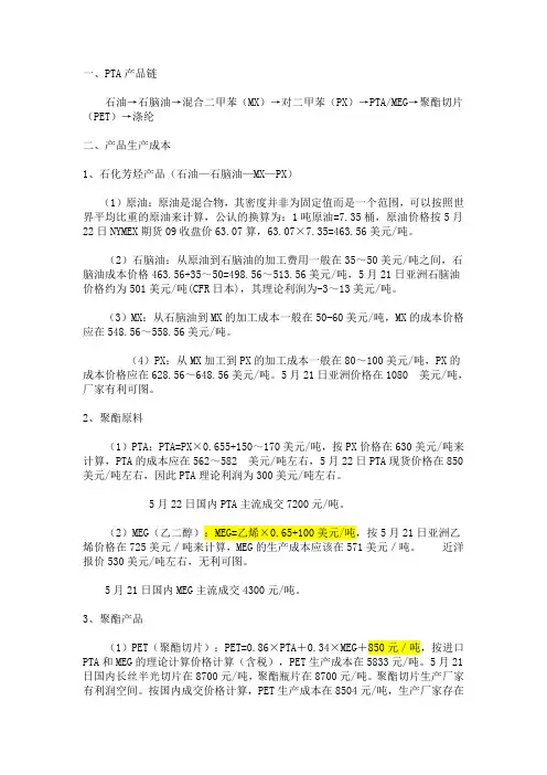 化工产品生产成本