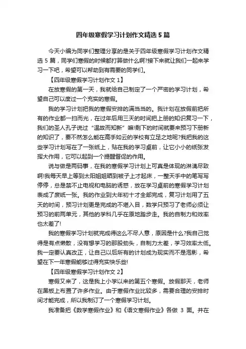 四年级寒假学习计划作文精选5篇